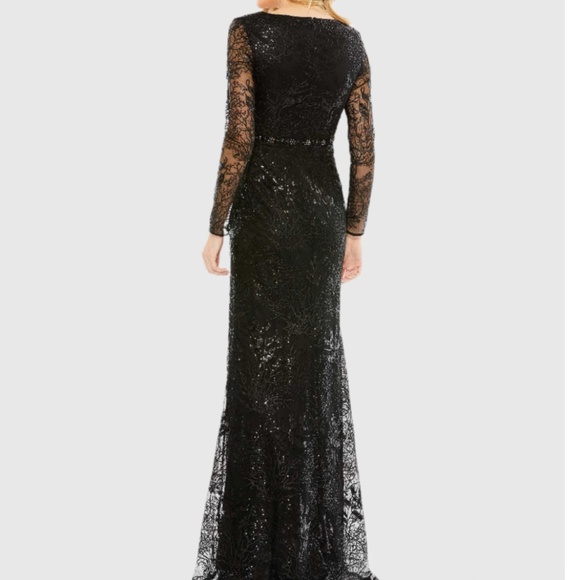 MAC DUGGAL 68016 EMBELLISHED WRAP OVER LONG SLEEVE BLACK GOWN sz 12 - Picture 4 of 5